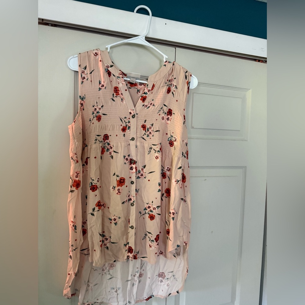 Knox Rose Sleeveless Floral High-Low Top in Blush with Red Roses